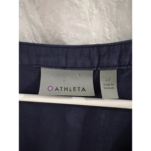 Athleta Blue White Striped Button Up Tie Dye Swim Cover Up Silk Blend Sz M - Picture 3 of 9